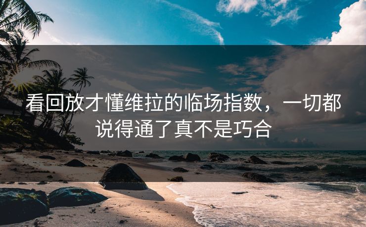 看回放才懂维拉的临场指数，一切都说得通了真不是巧合
