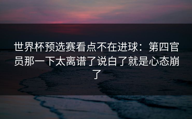 世界杯预选赛看点不在进球:第四官员那一下太离谱了说白了就是心态崩了 世界杯预选赛看点不在进球:第四官员那一下太离谱了说白了就是心态崩了